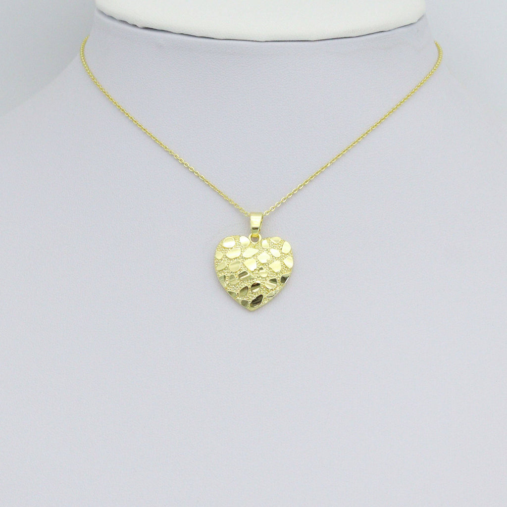 Gold Nugget Textured Heart Charm Pendant,Sku#LX855