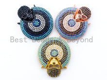 Load image into Gallery viewer, CZ Micro Pave Turquoise Black Skull on Round Disc Pendant, 27x32mm, sku#L4