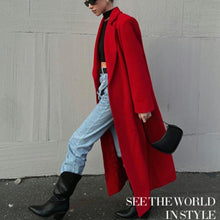 Load image into Gallery viewer, Extra-long Dark Red Wool Coat Womens Outerwear