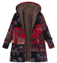 Load image into Gallery viewer, Retro Warm Printed Pocket Thick Zippered Hooded Coat