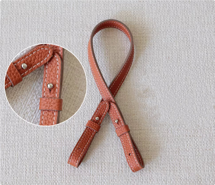 Genuine Leather Bag Strap Replacement – Adjustable Spaghetti Shoulder Strap with Gold & Silver Stud Detail