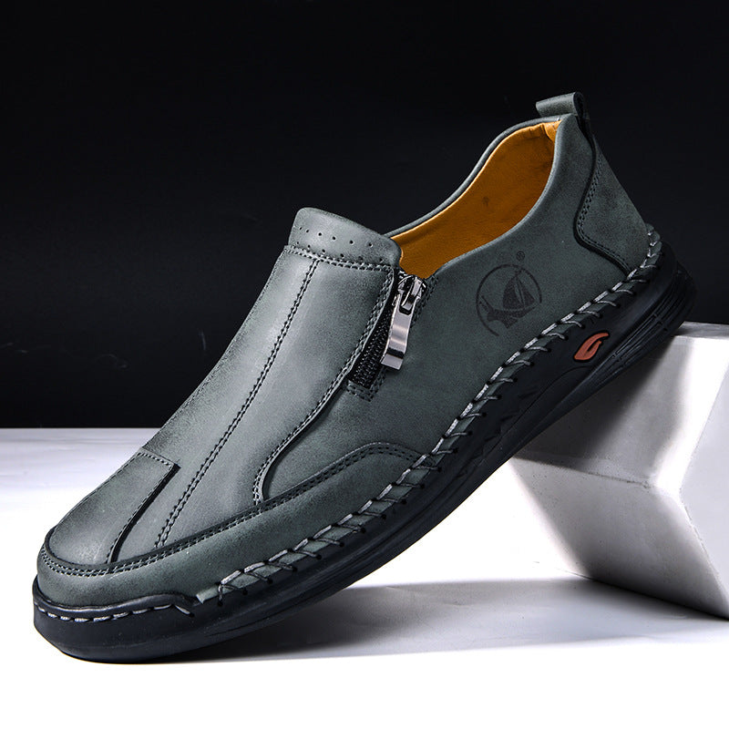 Men's Microfiber Leather Casual Shoes – Lace-Up Low-Top Sneakers with Rubber Sole