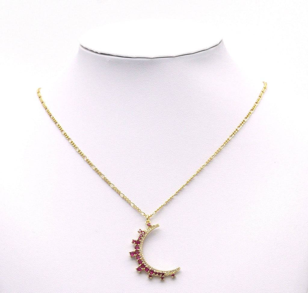 Black Fuchsia Cobalt  CZ Cresent Moon Charm, Sku#L688