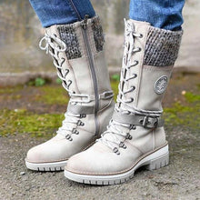 Load image into Gallery viewer, Women's Round-Toe Square-Heel Buckle Boots | Knit-Mesh Dr Martens-Style Ankle Boots