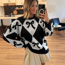 Load image into Gallery viewer, Womens Trendy Pullover Sweater With A Bow-knot Print And Long Knitted Sleeves