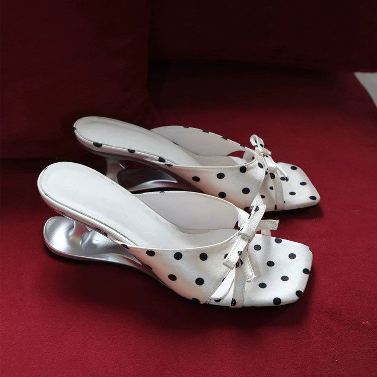 Women's Alien Square-Toe Bow Slide Sandals | Mid Heel Summer Slides