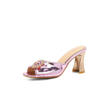 Load image into Gallery viewer, Women's Glitter Patent Leather Rhinestone Strappy Sandals | Chunky Block Heel | Square Toe