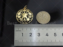 Load image into Gallery viewer, CZ Micro Pave Five Star Hollow Out On Round Shape Pendant, Gold Plated, Necklace Bracelet Charm Pendant, 27x28mm,sku#F1238