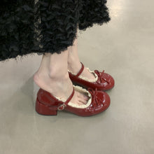 Load image into Gallery viewer, Women's French Lace Bow Mary Jane Shoes | Mid Heel Round Toe PU Leather