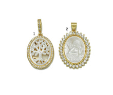 Load image into Gallery viewer, CZ Mother of Pearl Angel and Life Tree Oval Charm, Sku#L676