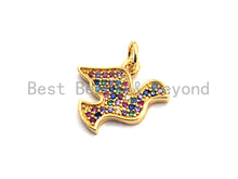 Load image into Gallery viewer, CZ Colorful Micro Pave Peace Dove Pendant, Pigeon Shaped Pave Pendant, Gold plated, 12x15mm, Sku#F832