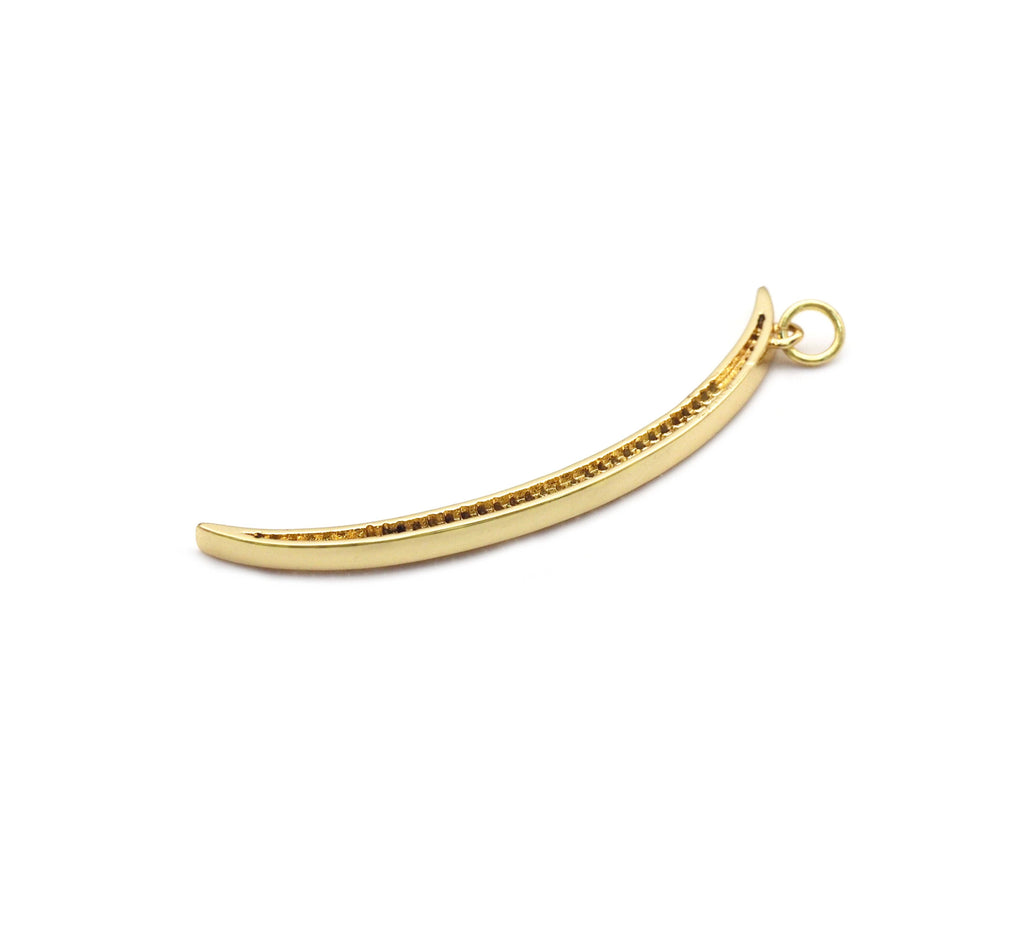 CZ Gold Silver Cresent Moon Shape Charm, Sku#F1511