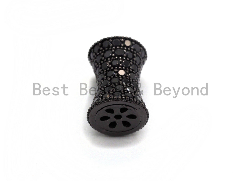 Black CZ Pave On Black Hourglass Spacer Beads, Big Large Hole Spacer Beads, Cubic Zirconia Drum Barrel Space Beads, 10x13mm, SKU#C89