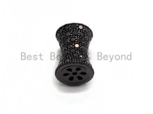 Load image into Gallery viewer, Black CZ Pave On Black Hourglass Spacer Beads, Big Large Hole Spacer Beads, Cubic Zirconia Drum Barrel Space Beads, 10x13mm, SKU#C89