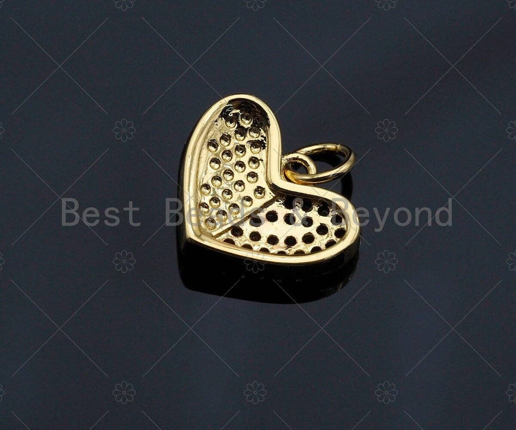 Heart Pink Pendant/Charm, Pink Mother-of-pearl Heart Pendant, Cubic Zirconia Pendant, Gold Tone,14x11 mm, Sku#LK72