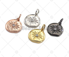 Load image into Gallery viewer, Clear CZ Micro Pave North Star Coin Pendant/Charm,Star Cubic Zirconia Pendant, Silver/Gold /Rose Gold/Black Tone, 13x14mm,Sku#F1169