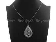 Load image into Gallery viewer, CZ Micro Pave Teardrop Pendant, Antique Silver Tone, Cubic Zirconia Pave Big Teardrop Charm Pendant, 36x55mm,sku#F1007