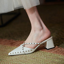 Load image into Gallery viewer, Women's Chunky Block Heel Pointed Toe Studded Slip-On Shoes | PU Leather Korean Style Heels