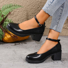 Load image into Gallery viewer, Women's Round Toe Chunky Heel Mary Jane Shoes – Buckle Detail, PU Leather, EU 36–42