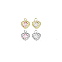 Load image into Gallery viewer, Gold Silver Rectangle Clear Pink CZ Heart Shape Charm, Sku#A165
