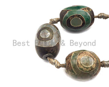 Load image into Gallery viewer, 1pc/12pc Tibetan Barrel Agate Beads, Green Brown EYE Dzi Drum beads, Tibetan Eye Agate Beads, 15x20mm, sku#U530C