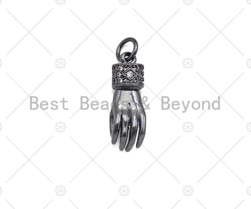 CZ Micro Pave Hand Shape Pendant/Charm,Cubic Zirconia Gold/Silver/Black Charm, Necklace Bracelet Charm Pendant, 6x18mm, Sku#L548