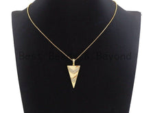 Load image into Gallery viewer, Triangle Shape with Arrow Pave CZ Pendant, CZ Pave Pendant, Gold/Silver/Rose Gold/Gunmetal Pendant, 20x46mm, sku#X102