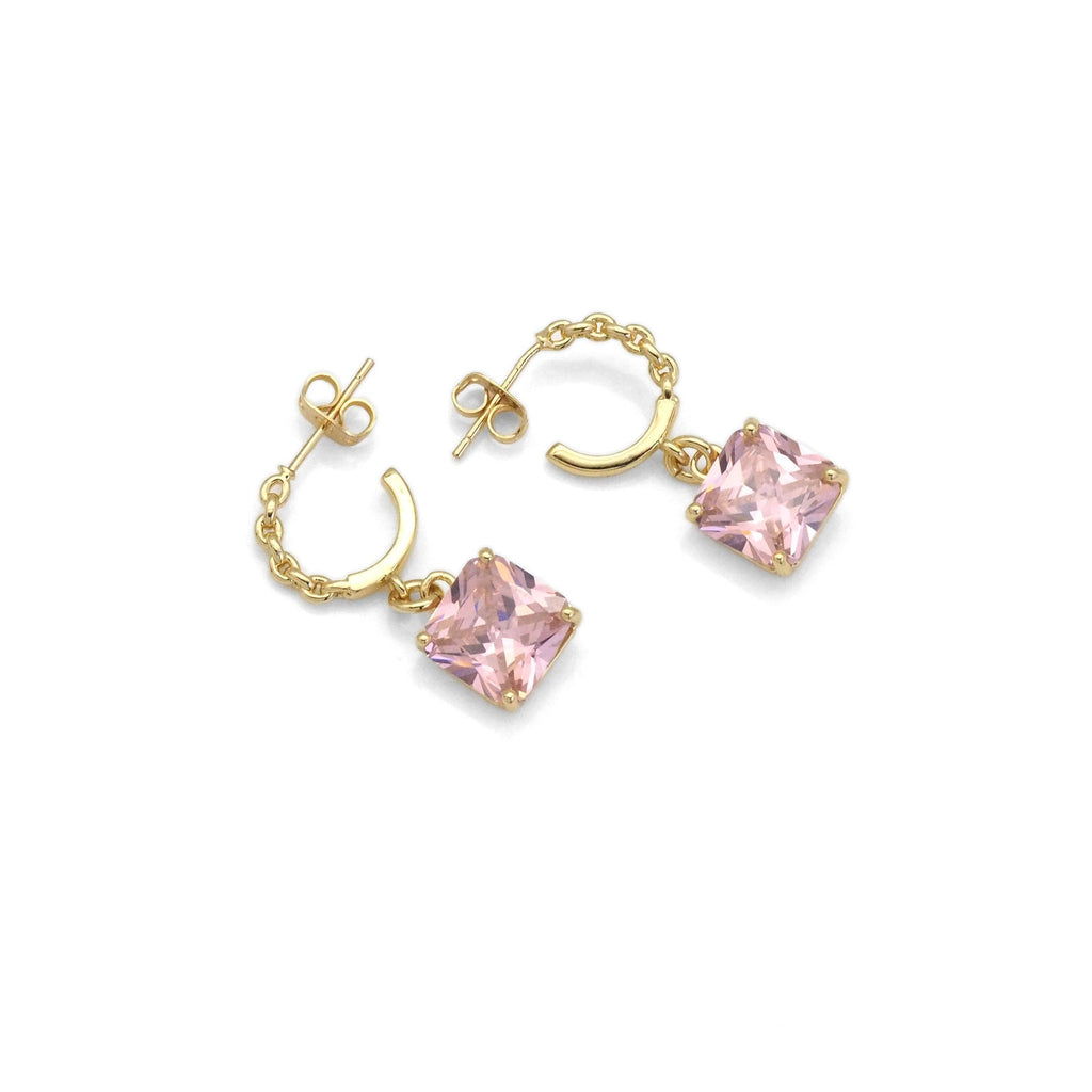Twisted Hoop with Dangle Square CZ Earrings, Sku#LD414