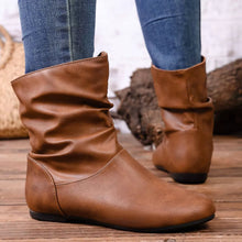 Load image into Gallery viewer, Women's Flat Ankle Boots – Wrinkled PU Leather Side Zipper | Black &amp; Brown