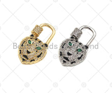 Load image into Gallery viewer, CZ Micro Pave Tiger Head Lock Clasp, Tiger Padlock clasp, Lock clasp, Lock Link, Carabiner clasp, 18x31mm, Sku#K174
