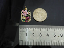 Load image into Gallery viewer, Colorful CZ Gold Flower On Rectangle Charm, Sku#LK336