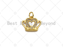 Load image into Gallery viewer, 18K Gold Micro CZ Pave Dainty Crown Pendant, Gold Crown Charm,  Crown Beads, Jewelry Findings, 9x12mm, sku#LK37