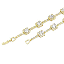 Load image into Gallery viewer, Gold Silver Square CZ Link Statement Necklace, Sku#A116