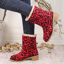 Load image into Gallery viewer, Women's Leopard Print Plush Lined Boots | Mid Heel Slip-On Suede Boots with Warm Faux Fur Lining