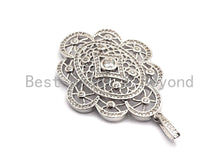 Load image into Gallery viewer, CZ Clear/Black Micro Pave Symmetric Filigree Flower Pendant, Gold/Rose Gold/Silver/Gunmetal plated, 34x45mm, Sku#F787