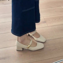 Load image into Gallery viewer, Women's Square-Toe Mary Jane Chunky Heels | Single-Strap Faux Leather Pumps
