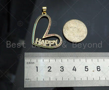 Load image into Gallery viewer, Gold Filled Colorful CZ Happy Luck Hope Word On Heart Shape Pendant,18K Gold Filled Heart Charm, Necklace Bracelet Pendant,34x24mm,Sku#LK341