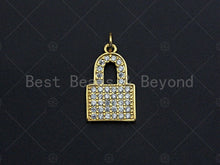 Load image into Gallery viewer, 18K Gold Micro CZ Pave PadLock Pendant, Gold Lock Charm, Lock Beads, Jewelry Findings, 12x20mm, sku#LK33