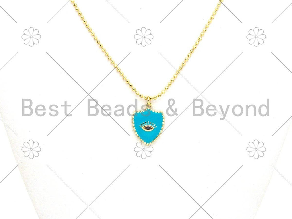 Colorful Enamel Evil Eye On Shield Shape Pendant,18K Gold Filled Enamel Evil Eye Charm,Enamel Jewelry,18x23mm,Sku#L579