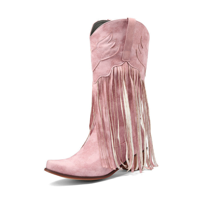 Women's Retro Mid-Calf Chunky Heel Round-Toe Boots | Slip-On Synthetic PU Winter Boots