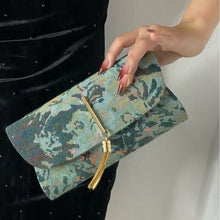Load image into Gallery viewer, Embroidered Floral Evening Clutch Bag - Rhinestone Chain Shoulder Bag for Women