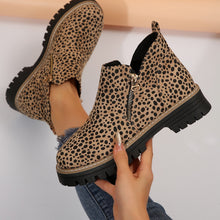 Load image into Gallery viewer, Women's Leopard Print Pointed Toe Ankle Boots - Chunky Low Heel Fashion Boots with Front Zipper