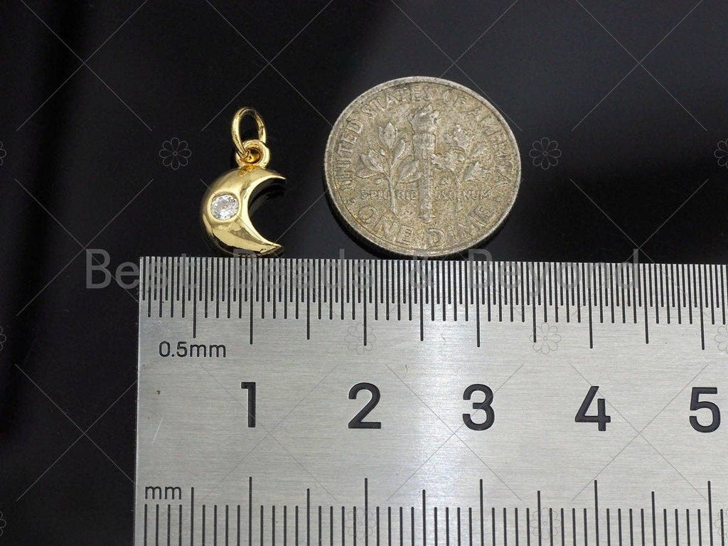 CZ Micro Pave  Cresent Moon Heart Star Shape Pendant, Gold Plated Jewelry, Necklace Bracelet Charm Pendant, 9x10mm,sku#LD04