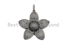 Load image into Gallery viewer, CZ Micro Pave Sakura Flower Pendant, Antique Silver Tone, Clear Cubic Zirconia Big Pave Flower Charm Pendant, 40x41mm,sku#F999C