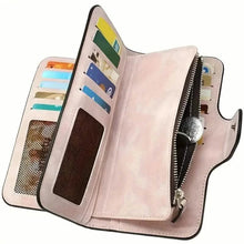 Load image into Gallery viewer, Vintage Faux Leather Long Wallet – Trifold Credit Card Holder with Snap &amp; Zipper