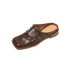 Load image into Gallery viewer, Women's Square Toe Leather Mule Slides | Full-Grain Calfskin Slip-On Low Heel