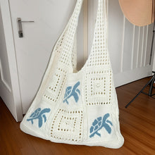 Load image into Gallery viewer, Women's Hand-Knitted Turtle Tote Bag - Hollow Knit Design Blue Shoulder Bag