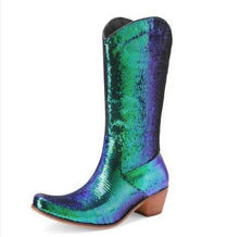 Load image into Gallery viewer, Women's Block Heel Patent Leather Knee-High Boots | Elegant Glossy Dress Boots
