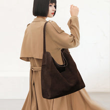 Load image into Gallery viewer, Women's Minimalist Suede Leather Tote Bag - Genuine Leather Shoulder Bag with Zipper Pockets