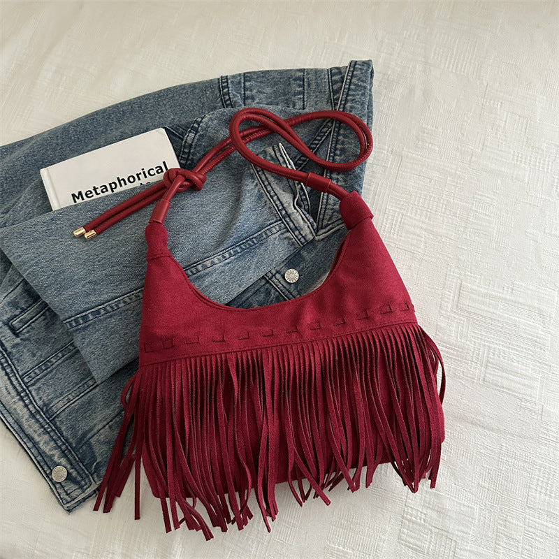 Women's Bohemian Tassel Crossbody Bag - Retro Patchwork Shoulder Bag with Adjustable Strap